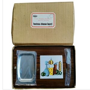 MCM Cheeseboard Hostess Set Wood Ceramic Retro 60s NOS
